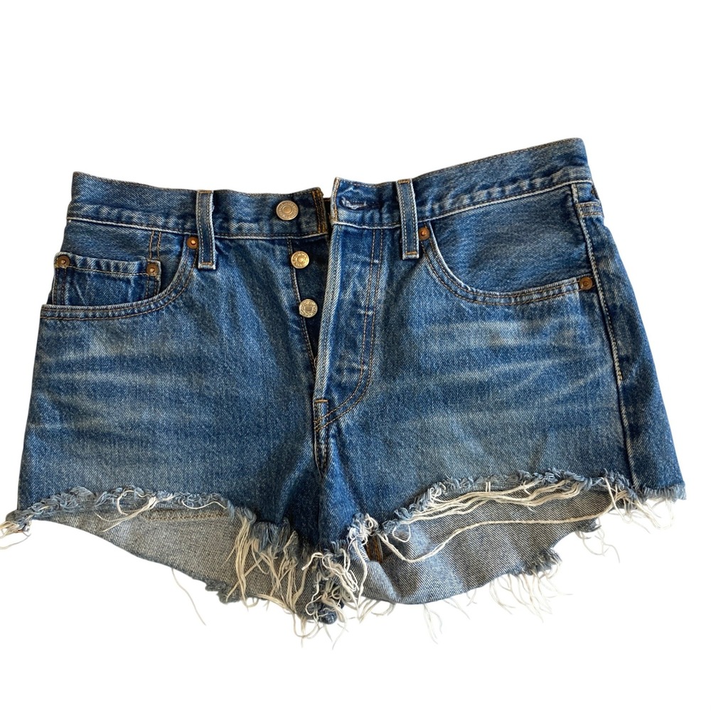 Levis Premium 501 Cut Off Denim Shorts Women 26 Button Fly Big E